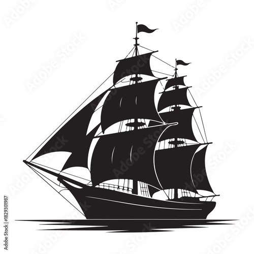 Sailing ship isolated on white background, symbol of adventure and exploration, vector illustration for travel or nautical theme