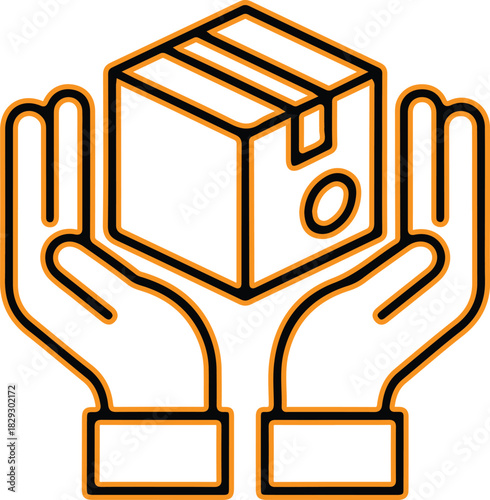 Hands carefully holding a package icon