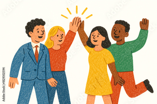 Multicultural Business Team Celebrating with a High Five