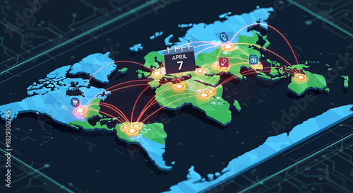 Global health awareness on April 7 shown on world map, a reminder of worldwide healthcare and international collaboration for wellness initiatives