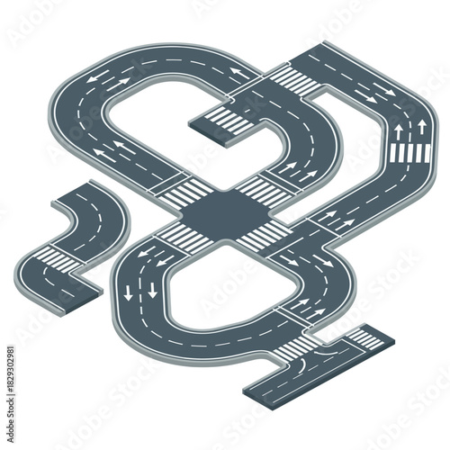 Road Network Isometric Illustration for Transportation and Urban Planning.