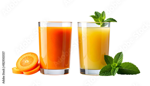  Fresh Vegetable and Fruit Juices Duo, isolated on transparent background 