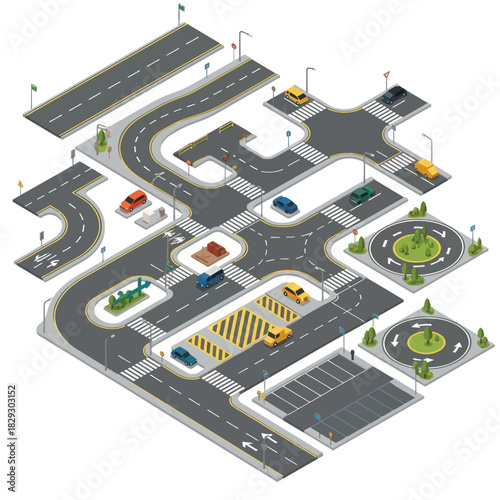 Isometric City Road Network - Modular Urban Planning and Transportation Design.