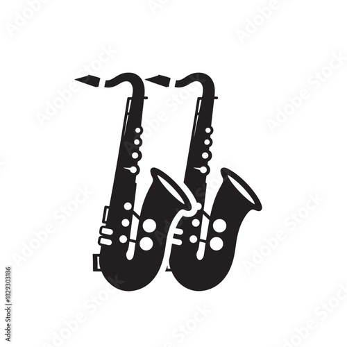 Two saxophone musical instruments black and white vector illustration perfect for music events and jazz festival designs