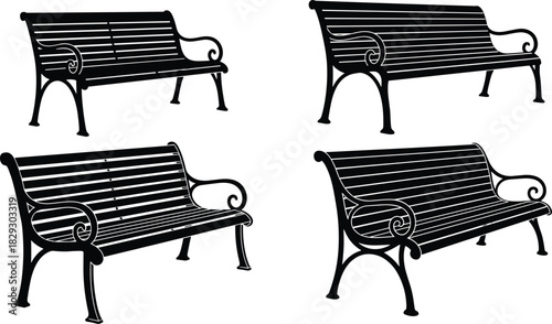 Classic Cast Iron Metal Slats Outdoor Furniture for Public Space and Relaxation.