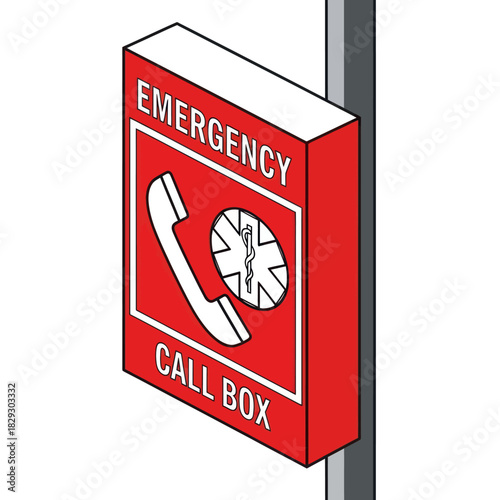 Red Emergency Call Box with Phone Symbol and Clock.
