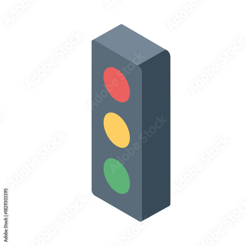 Isometric traffic light signal for road safety and control.