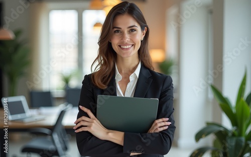 Female professional with file standing in office. High quality