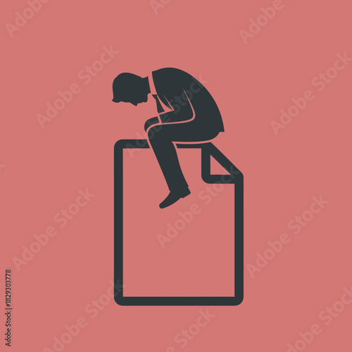 Silhouette of a businessman sitting on a document, looking dejected.