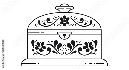 ornate treasure chest with floral design a vintage jewelry box with a domed lid evoking classic elegance and suitable for decorative purposes.