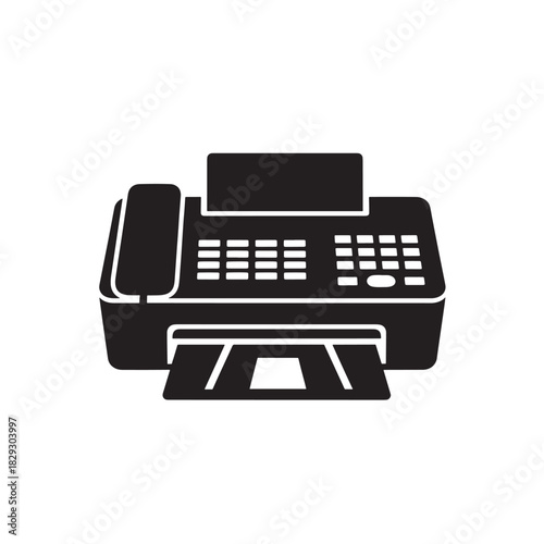Black and white fax machine vector icon simple flat design element isolated on white background