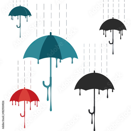 Umbrellas in the Rain - A Colorful and Melancholic Illustration.