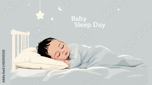 Baby sleeping peacefully in bed, celebrating Baby Sleep Day.