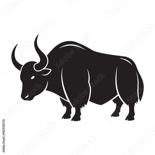 Black yak vector illustration isolated on white background for logo design and wildlife concepts