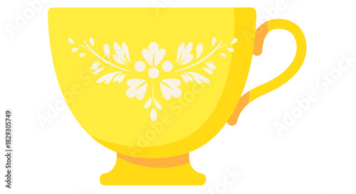 yellow teacup with floral design a charming and elegant vintage cup ideal for cozy tea time moments and illustrating classic beverage enjoyment.