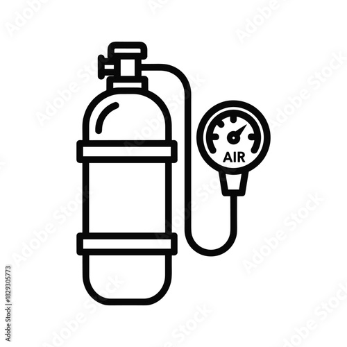 Outline icon of a scuba diving air tank with pressure gauge isolated on