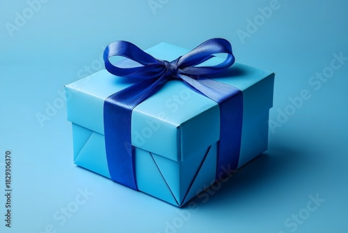 Blue Gift Box with Satin Ribbon - Minimalist Celebration