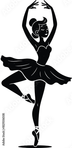 Elegant ballerina silhouette in classic ballet pose with tutu and arched arms, showcasing grace, poise, dance art, and beauty.
