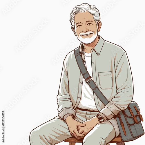 vector illustration of a grandfather sitting quietly