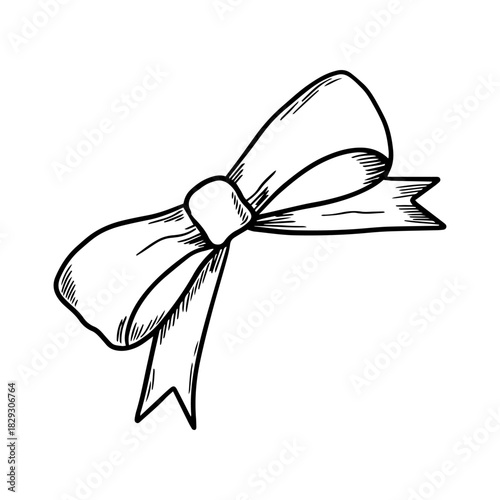 Hand drawn classic symmetry ribbon bow vector. Elegant gift ribbon sketch outline style. Decorative vector illustration symbolizing celebration, gift, and festivity