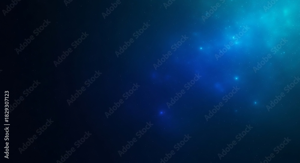 Fototapeta premium Abstract blue and teal nebula with subtle sparkles and dark background