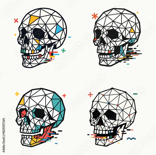 Polygon Geometric Skull Set – Modern Low Poly Illustration