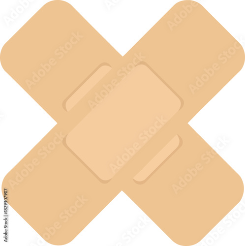 Close-up image of bandage crossing on skin symbolizing injury healing and care process with a transparent background emphasizing medical treatment