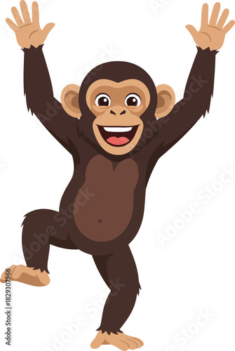Cute cartoon monkey with raised arms full of personality engagingly celebrating nature and wildlife themes with vibrant character design