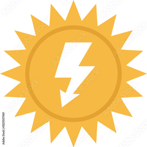 Dynamic electrical hazard symbol with bold lightning bolt on vibrant yellow circular background with spiked edges representing energy danger in