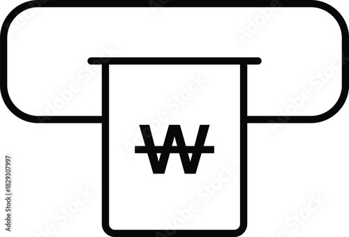 Atm cash withdrawal vector line icon