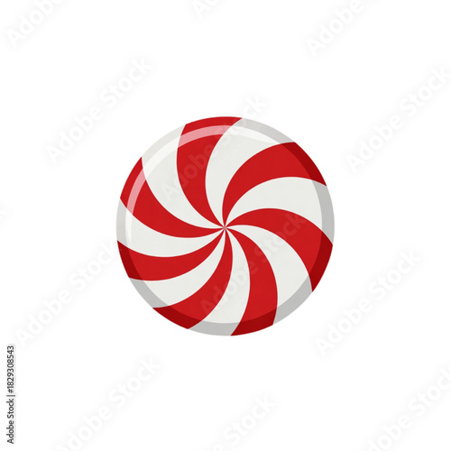 A classic swirling red and white peppermint candy on a white background