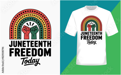 Juneteenth freedom today graphic design with symbolic fists isolated on white background, Vector