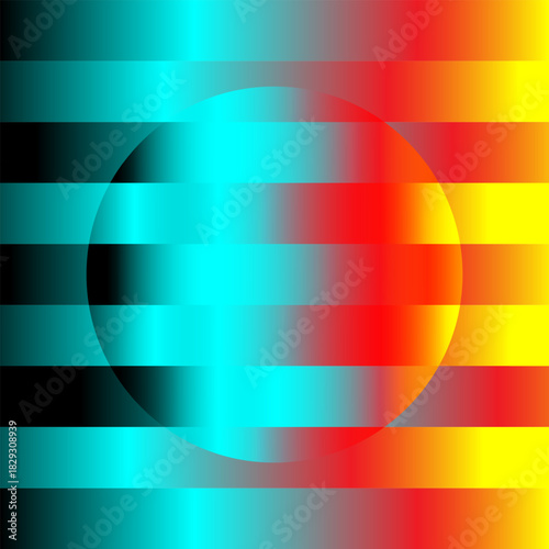 Vibrant gradient of horizontal stripes of red and yellow with transparent circular shape abstract background  