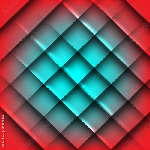 Abstract diamond lattice pattern color gradient of cyan and red background