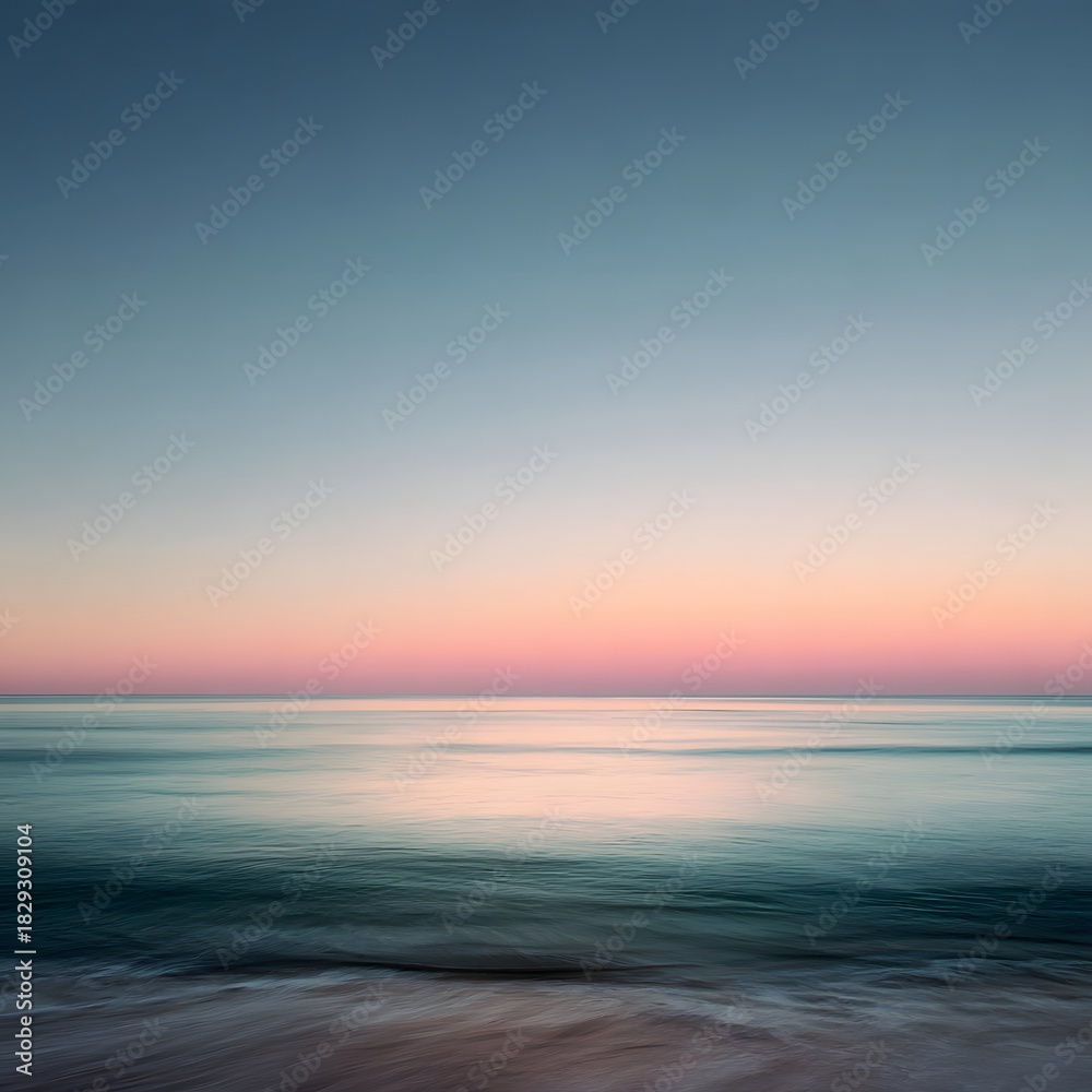 Naklejka premium A serene ocean horizon with smooth water and a pastel sky, creating a quiet and infinite space