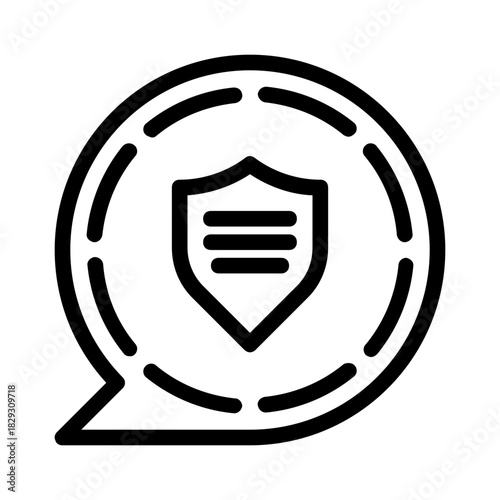 Shield icon in a speech bubble outline, perfect for security concepts in web design, social media, branding, and digital communication.
