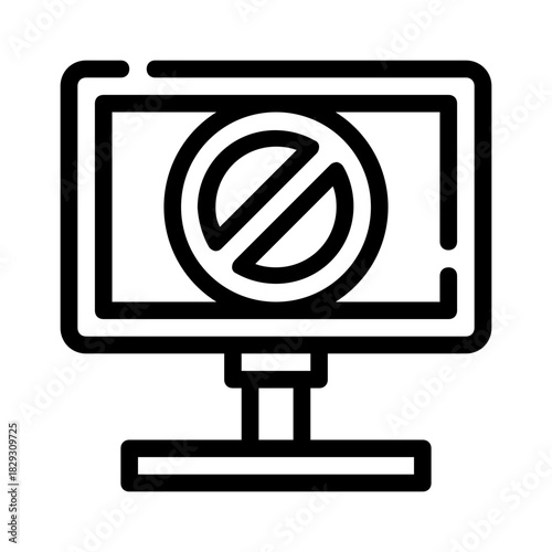 Monitor displays prohibited sign, suitable for illustrating data security, restricted access, unauthorized use, online safety, privacy protection concepts in design.
