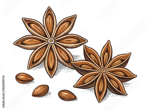 star anise ,illustration outline isolated on white background