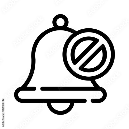Bell icon with a crossed out circle showing prohibition notification. Suitable for websites warning about notifications or privacy restrictions.
