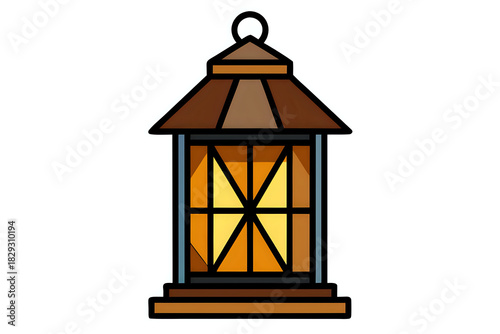 wooden lantern ,illustration outline isolated on white background