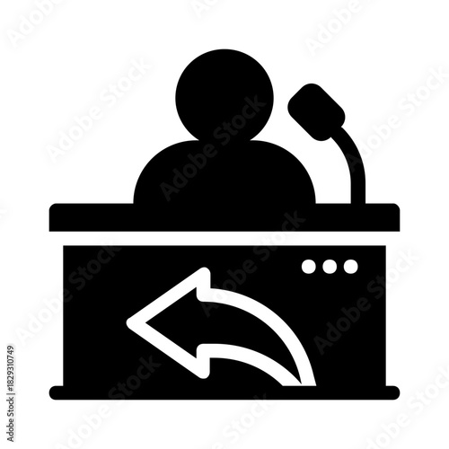 Speaker with arrow symbol at podium. Suitable for presentations, leadership concepts, success messaging, conference promotions, motivational designs, business talks.
