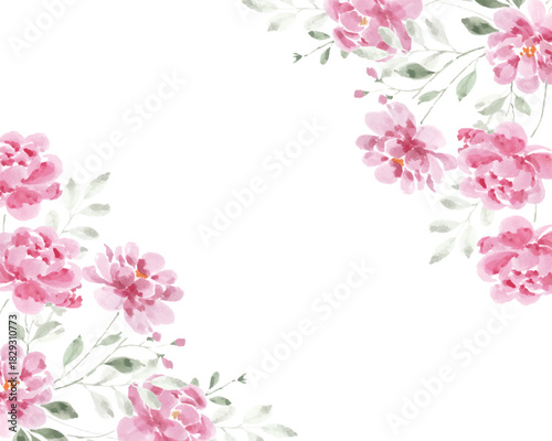 Hand Painted Pink Rose Watercolor Flower Border