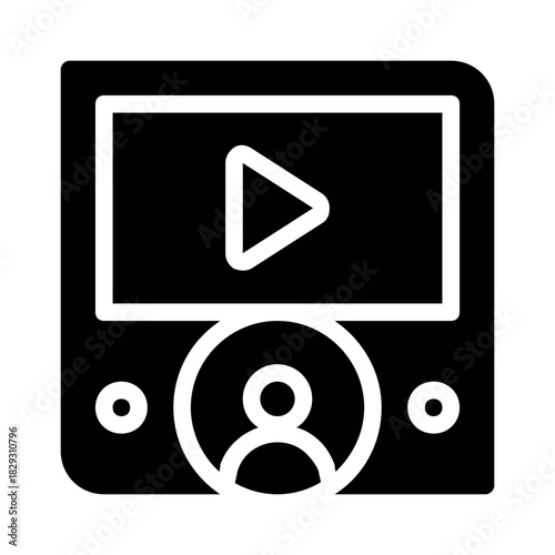 Video calling device icon outlined in black and white suitable for web design, apps, tech articles, and virtual communication concepts.

