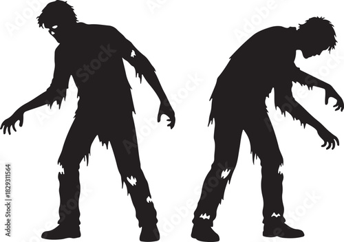 Two zombie silhouettes walking with outstretched arms, isolated on