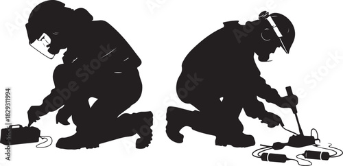 Bomb disposal experts working on explosive devices isolated on
