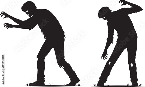 Silhouettes of two zombies walking isolated on