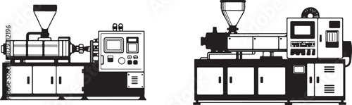 Industrial injection molding and extrusion machines isolated on