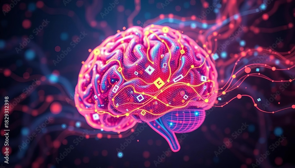 Obraz premium Abstract swirling data forming evolving AI brain, development, connection