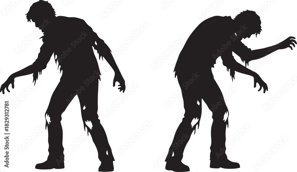Fototapeta premium Two zombie silhouettes isolated on