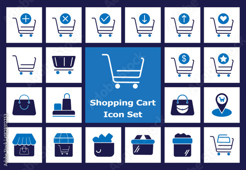 E-commerce and Shopping Cart Flat Color Icon Set. Retail, Checkout, Bag, Store, Online Purchase, and Mobile Commerce Symbols.